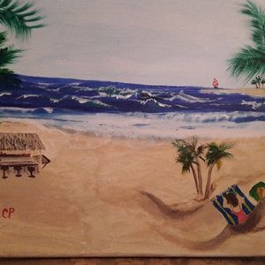 Beach scene acrylic one of a kind painting